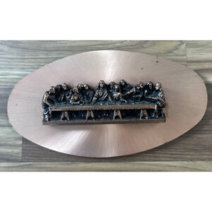 "The Last Supper" Vintage Copper Wood Oval Wall Hanging Religious Jesus Christ